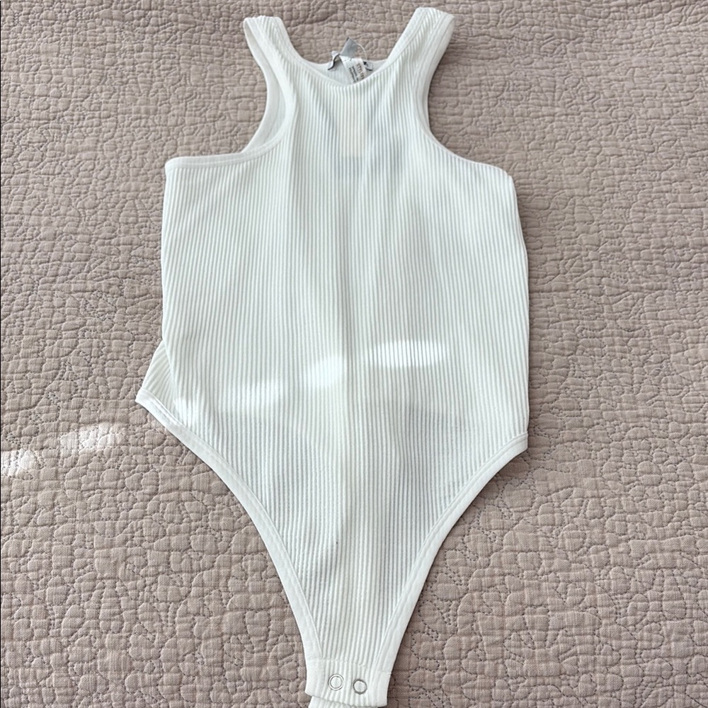 Women’s White Ribbed Bodysuit - Size S/M